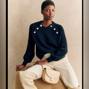 Sézane LOÉLIE NWT SZ S Pullover Navy Blue Sweater with Silver Buttons